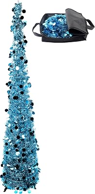 5 ft Light Blue Tinsel Christmas Tree - Collapsible Pop Up Christmas Tree with Bag