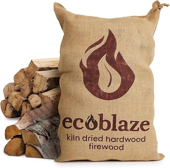 Ecoblaze Kiln-Dried Hardwood Firewood Logs 50L - Eco Fuel Ready to Burn for Wood Burners, Pizza Oven, Open Fires, Fire Pits, Campfires & More | Dried Under 20% | Sturdy Hessian Sacks