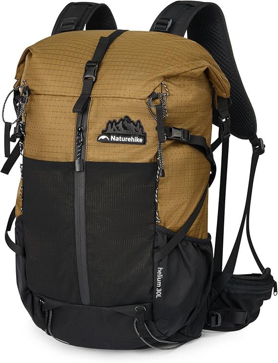 Naturehike 30L Ultralight Hiking Backpacking Backpack, Lightweight Waterproof Camping Bag (Buckskin Brown, 30L+5L)