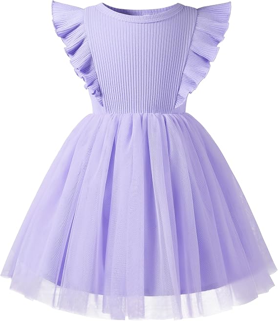 Toddler Girls Tutu Ruffle Dresses Solid Tulle Summer Kids Sundress, 1-6 Y