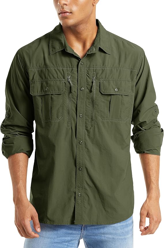 MAGCOMSEN Men's Long Sleeve Fishing Shirts Button Down Hiking Safari