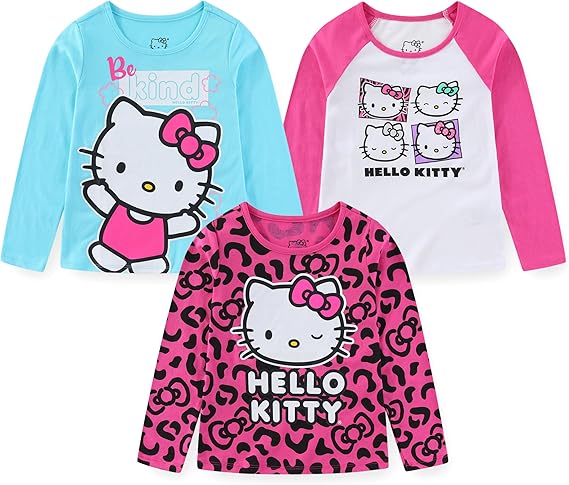 Hello Kitty Sanrio Girls 3 Pack Long Sleeve Shirt for Infant, Toddler, Little and Big Girls