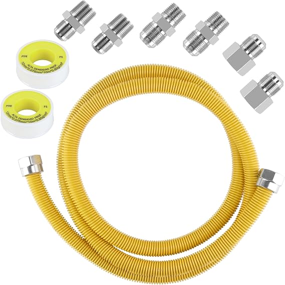 48" Gas Dryer Hose Kit,Stainless Steel Stove Gas Line with Connector 1/2" MIP 3/4"FIP 1/2"FIP(3/4"MIP) Fitting,5/8" OD(1/2" ID) Gas Connector Kit for Stove,Gas Stove, Dryer,Water Heater-by MIFLUS