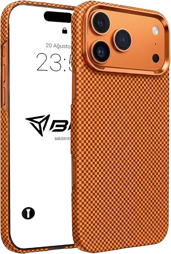 Babilden iPhone 17 Pro Max İçin Kılıf Magsafe İle Uyumlu Kablosuz Şarj Destekli Karbon Fiber ArmorAir Şok Emici Darbe Korumalı Kapak Kesik Kenarlı Desenli Telefon Kılıfı (Turuncu)