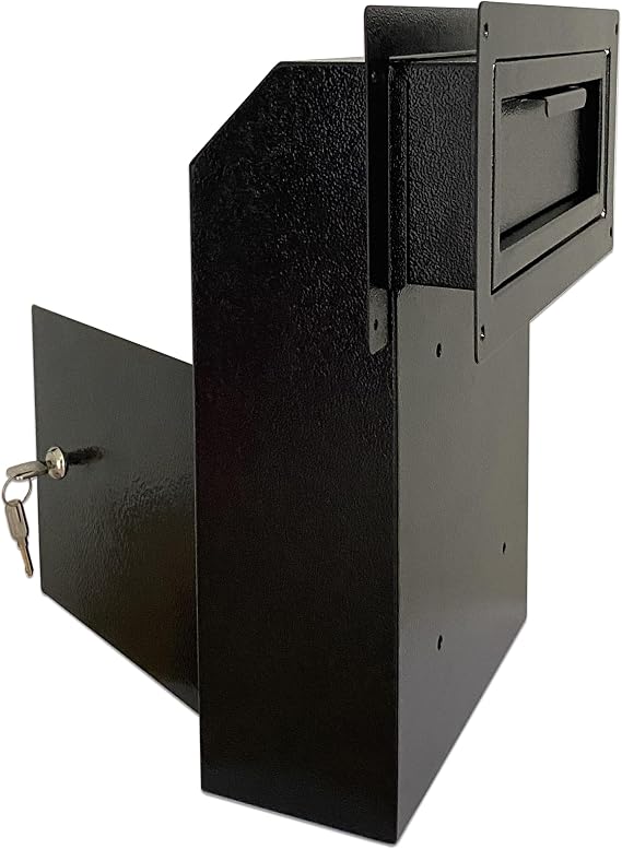 Door Drop Box, Mail Slots for Mail, Rent, Deposit, and Night Key, Through-the-Door Prevents Money Fishing Locking Steel Mailbox with Rear Access, Black