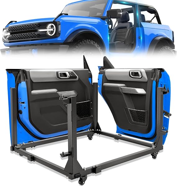 for Bronco Door Storage Rack Holder Hangers Compatible with 2021 2022 2023 2024 2025 2026 Ford Bronco 2/4 Doors, Sliding & Movable Door Rack Bracket Stand Cart (Textured Black)