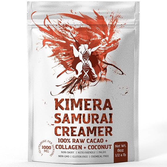 Kimera Samurai Coconut Creamer Organic Non-Dairy Coffee Creamer with Raw Cacao and Collagen Peptides, Keto & Paleo Friendly, 8oz