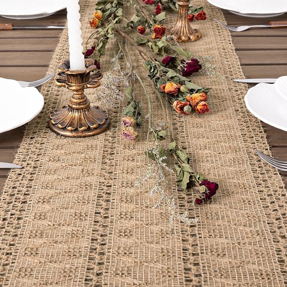 Autumn Table Runner Macrame 72Inch Boho Burlap Jute Bamboo Table Runners