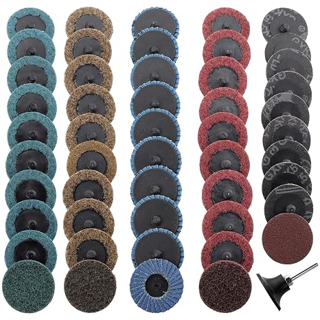PROSHI Zımpara Diskleri 50 adet Set, 2 "rulo Kilit diski 1/4" Tutucu, Yüzey Klima Diskleri Kalıp Öğütücü Yüzey Şeridi Eziyet Lehçe Çapak Kaplama Pas Boya Temizleme