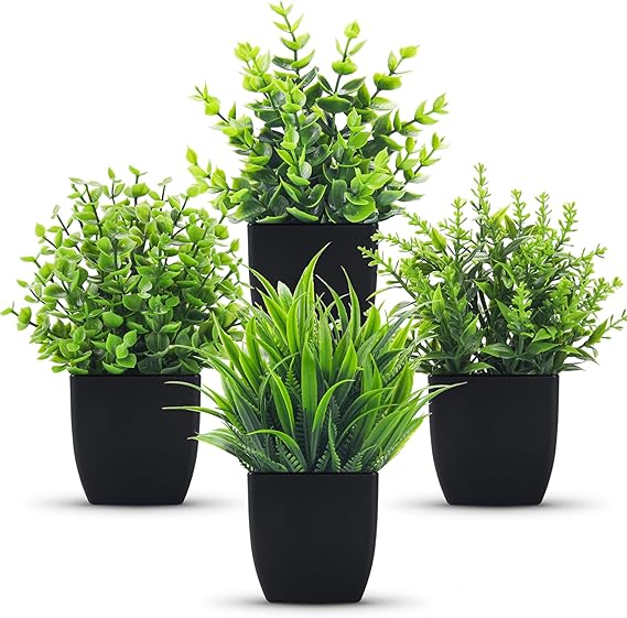 Der Rose 4 Pcs Fake Plants Mini Faux Plants for Black Bathroom Decor Indoor