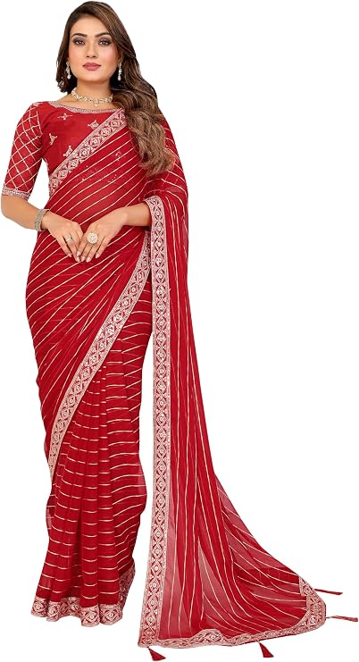 Women's Georgette Embroidered & Sequin work Bollywood Fancy Saree (Madhvi)