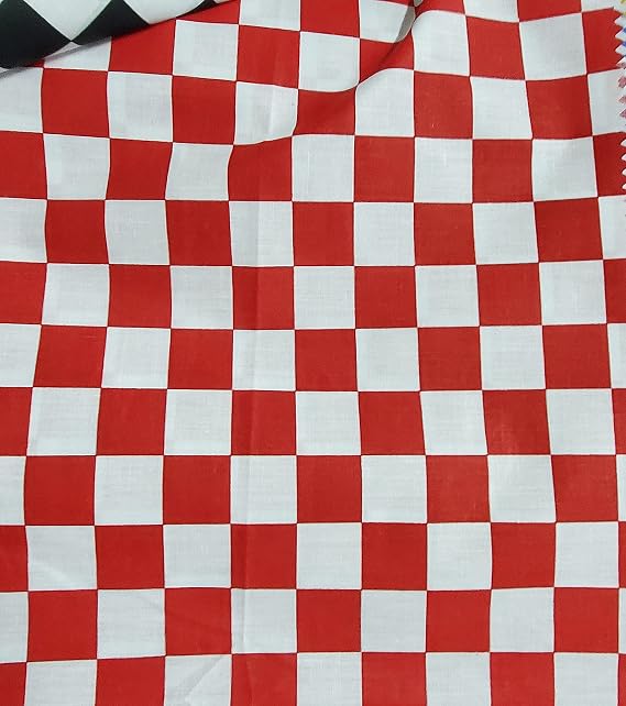 Checkered red/White Print Poly Cotton Fabric by The Yard, 58/60 Wide