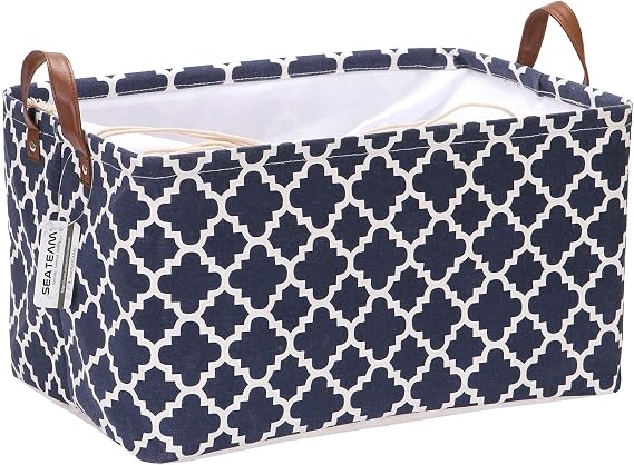 Sea Team Geometric Moroccan Canvas Storage Bin PU Drawstring Carry Handles