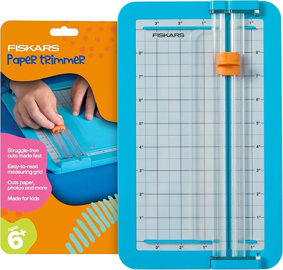 Fiskars Kids Juniors Paper Trimmer - Turquoise Safe and Easy Paper Cutter for Craft and School Projects 7 x 11.5 Inches