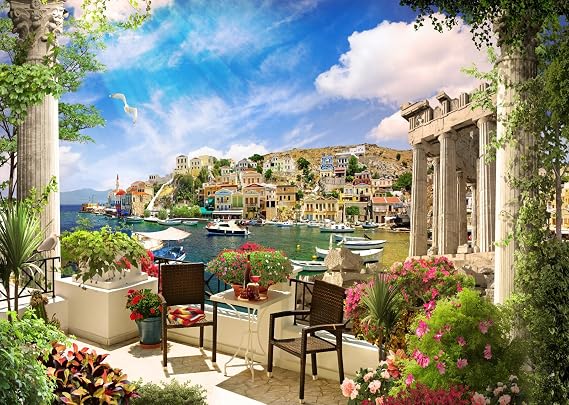 BELECO 7x5ft Fabric Italy Photography Backdrop Tuscany Garden Terrace View of Mediterranean Bay Costal City Scenery Spring Flowers Roman Columns Italian Background Couples Adults Italy Photo Props