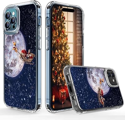 Christmas Phone Case for iPhone with Cute Pattern Design for Girls Boys Women Men Slim Protection Anti-Scratch Shockproof Mobile Case for iPhone 1415 Series Xmas-Moon, iPhone 15 Plus