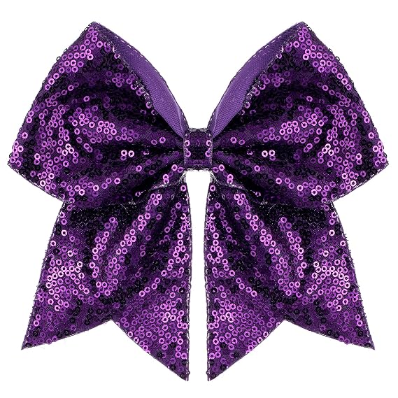 Large Big 7 Inch Glitter Bow Clip Sequin Bling Party Hair Accessories for Women Teens Girls Kids 1 Pcs (Dark Purple)