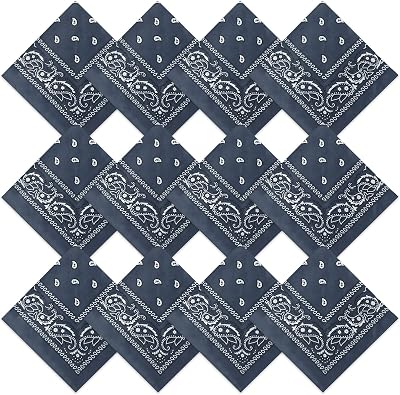 Suhine 12 Pcs Bandanas Bulk 22 x 22 Inch Paisley Headband Cowboy Handkerchief Christmas Thanksgiving Gift for Women Men