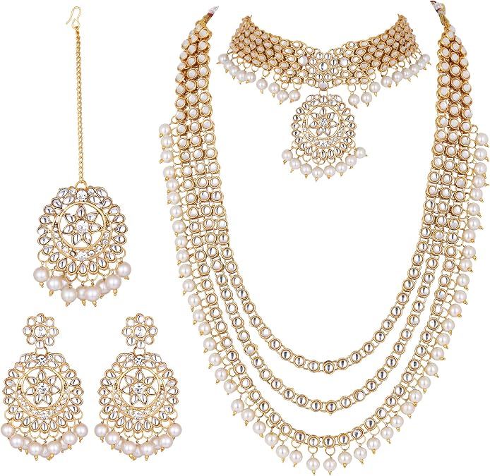 Jwellmart Indian CZ Traditional Bridal Wedding Party Wear Bridal Choker Rani Haar Kundan Stone Necklace Earrings Set for Women