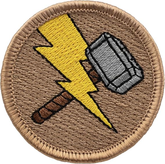 Thor Hammer Patrol Patch - 2" Diameter Round Embroidered Patch (Hook & Loop Fastener)