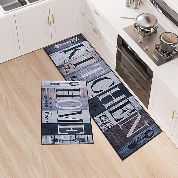 Kitchen Rug Set, 2 Pieces Non Slip and Anti Fatigue Kitchen Mat Set, Washable Kitchen Floor Mat, Standing Mats for Office Home Decoration