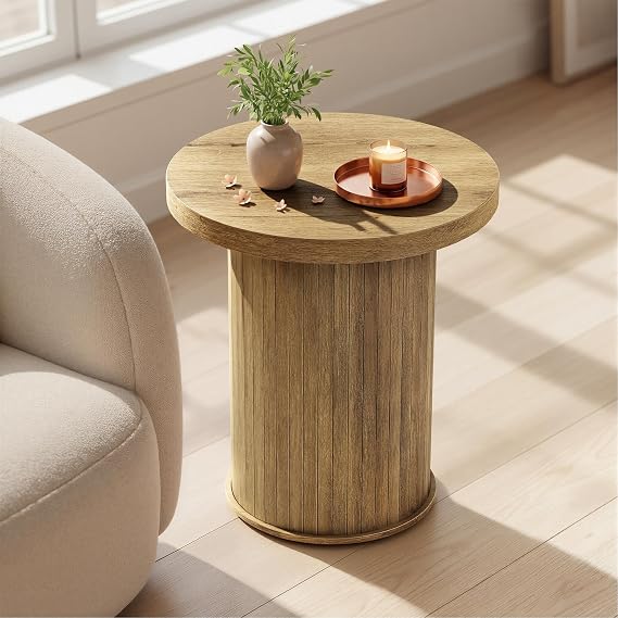 VASAGLE Round Side Table, Tambour End Table, Mid Century Modern Nightstand