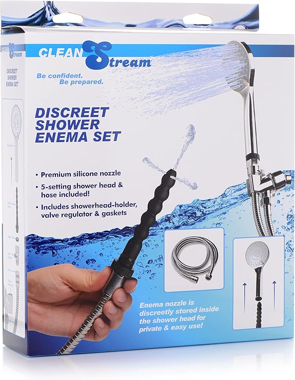 Cleanstream Aqua Shot Deep Shower Enema Cleansing System, 5 Setting Shower Head, Includes Shower Head Holder, Valve, and Gasket, Black