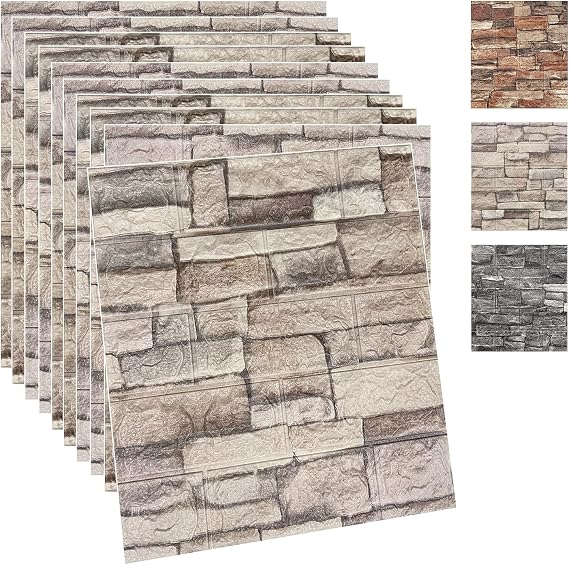 Yutianli 10PSC 3D Wall Panels Peel and Stick Faux Brick Wall Panels Self-Adhesive 3D Brick Wallpaper Foam Stone Wall Panel