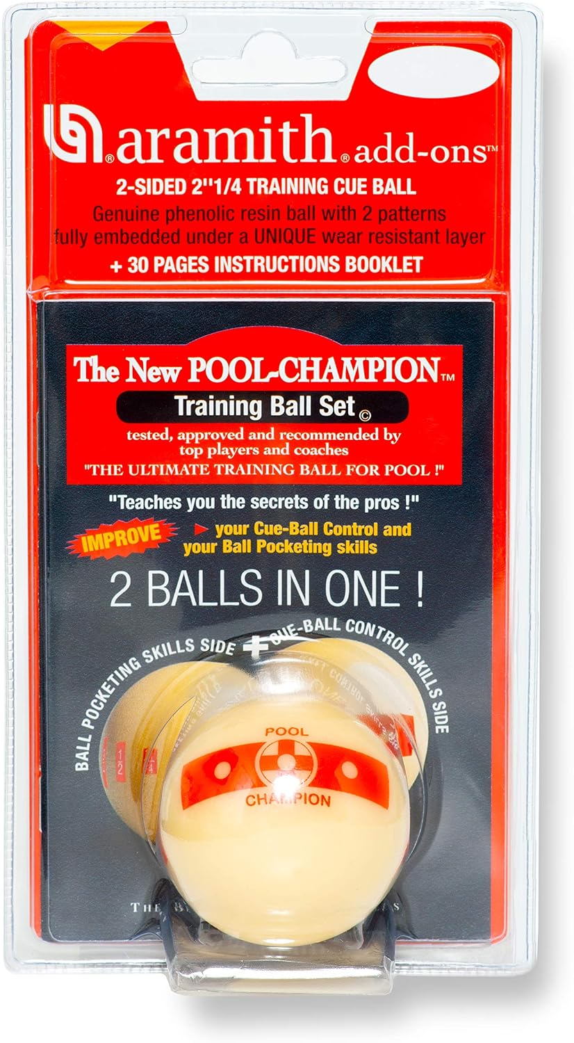 Aramith Champion 2 14 Training Pool Cue Ball 2-Sided in a Blister  30 Pages Instructions Booklet