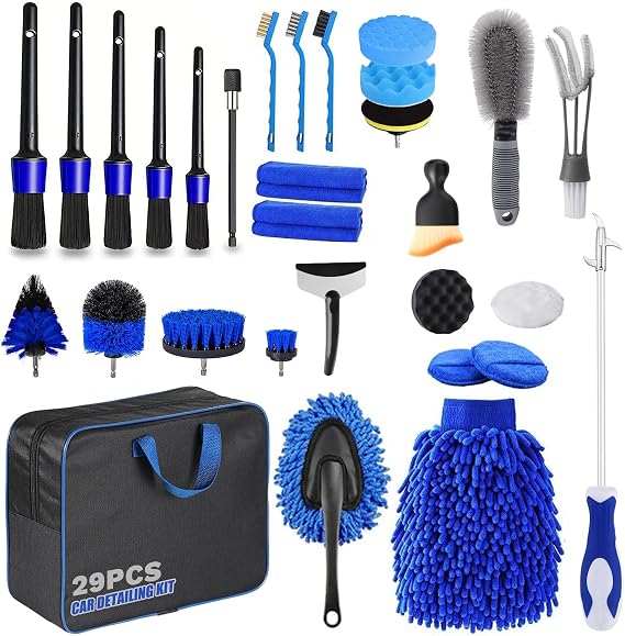 29Pcs Car Cleaning Kit, Car Detailing Kit, Car Washing Kit Interior & Exterior With Car Wash Mitt, Storage Bag, for Rims, Exteriors, Interiors, Vents & Dashboards, Car Care Gift Set