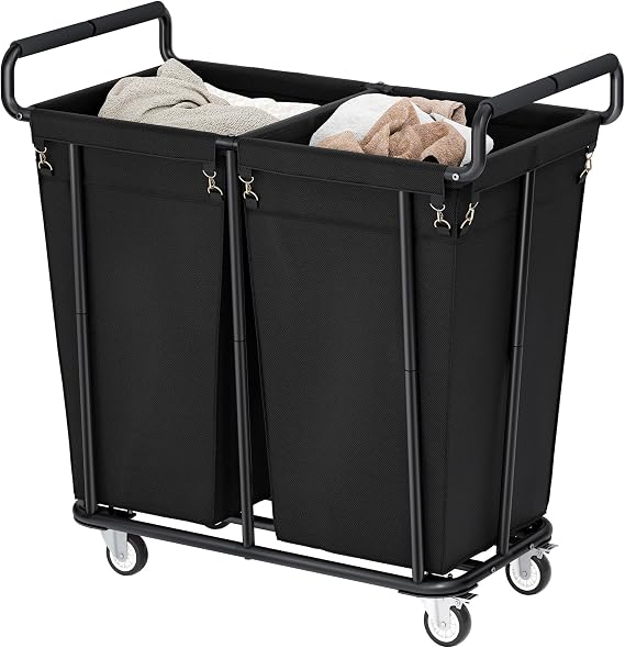 Gewudraw Laundry Basket with Wheels 360L Large Laundry Trolley 2 Compartments Black
