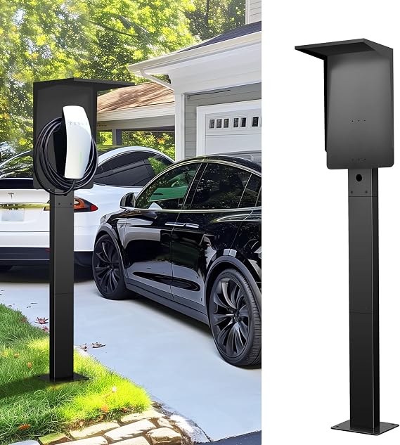 EV Charging Station with Roof - Weatherproof Stand for Wallbox Suitable for Tesla Gen3 Mobile Connector & Type 2 / J1772 Chargers EUIPO Reg. No. 015116807-0001