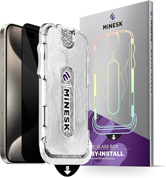 Privacy Ghost for Minesk iphone 15 PRO MAX Easy Installation Screen Protector with Privacy filter Tempered Glass with Dust-Free and Self-Adhesive Alignment Kit (15 Pro Max)