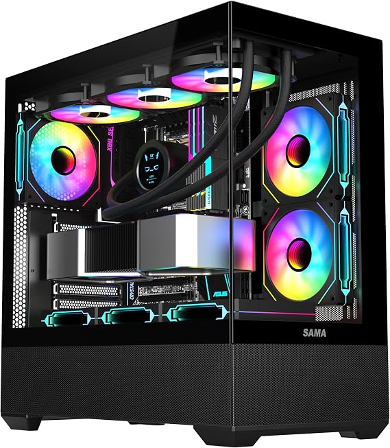 SAMA SV02 ATX Mid Tower Gaming PC Case, 3 ARGB PWM Fans, USB-C Black