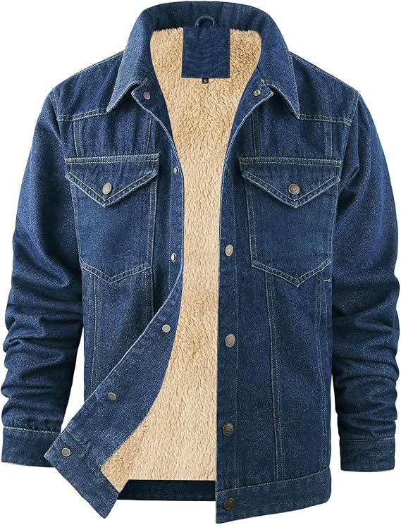 Flygo Mens Sherpa Fleece Lined Denim Jackets Winter Warm Thicken Coat