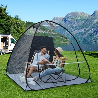 UNP Pop up Sports Tent, Waterproof Outdoor Pod with Floor Mat & Top Cover, Dome Tents Camping Shelter for Sports Watching Soccer, Football, and Ice Fishing 3 Person Tent Black
