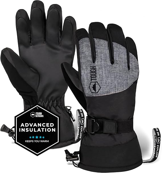Tough Outdoors Ski Gloves Men Women - Black Snow Ski Gloves Women Men - Adult Ladies Men's Insulated Waterproof Winter Glove