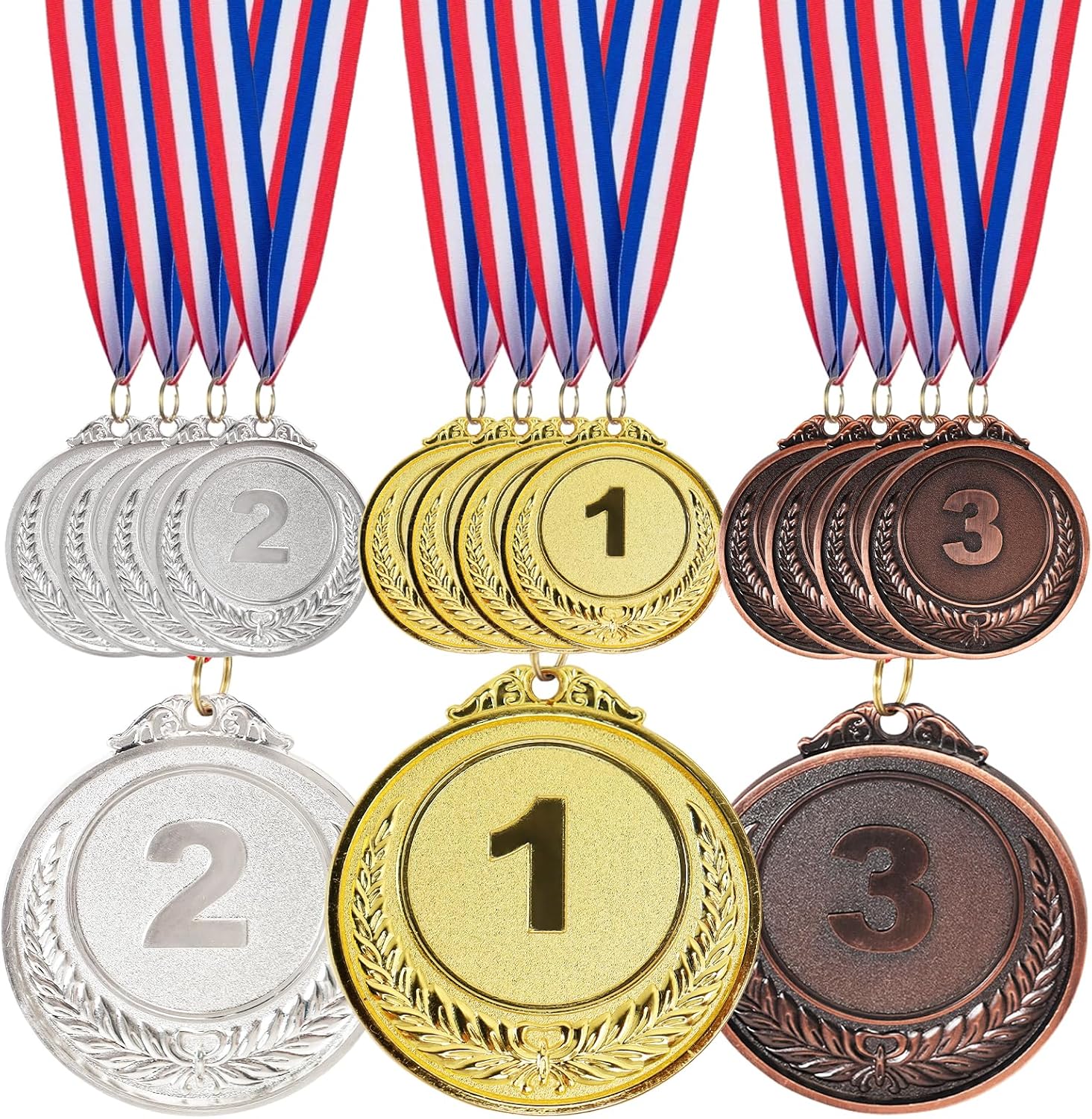 15Pcs Gold Silver Bronze Award Medals with Neck Ribbon, Metal Winner Award Medals for Sports Competitions, Carnival Party Classroom Spelling Bees Olympic Style School Class Awards Birthday Dress Up