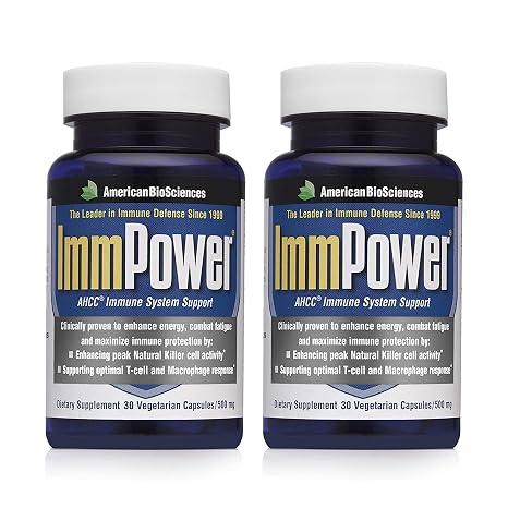 American BioSciences ImmPower | Enhanced Immune Support, Natural Killer Cell Activity & Cytokine Production | 30 Vegetarian Capsules, 500mg of AHCC per Capsule (2 Pack)