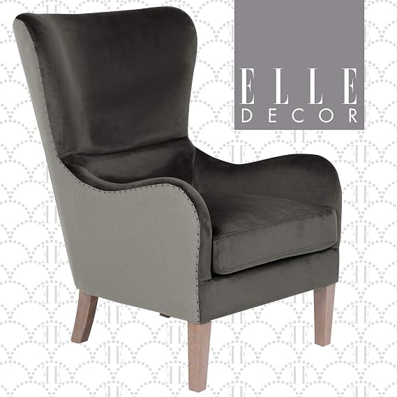 Elle Decor Modern Farmhouse Wingback Chair, Dark Gray/Gray