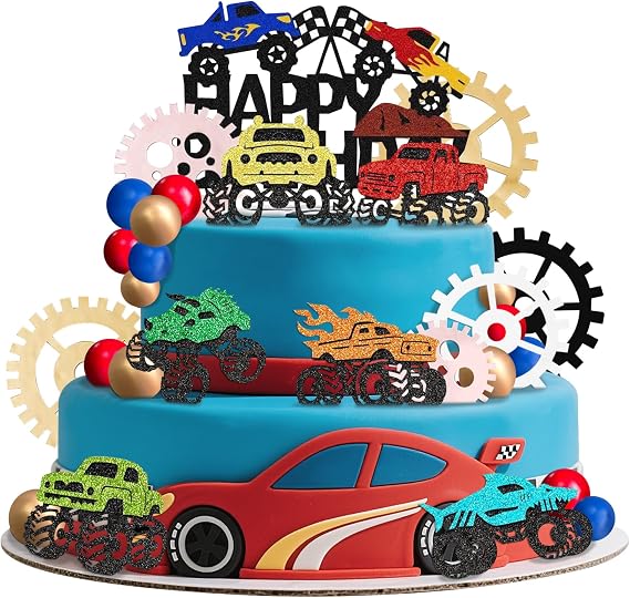 29 PCS Monster Truck Cake Topper Monster Car Theme Birthday Party Supplies - Happy Birthday Cake Toppers & Cupcake Toppers