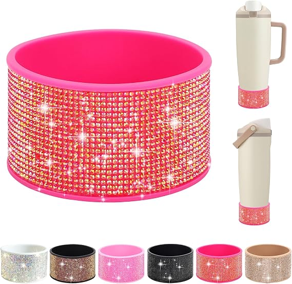 Sparkling Rhinestone Silicone Boots Compatible for Owala 30oz & 40oz FreeSip Sway Bottles & Tumblers - Accessories Compatible for owala, Scratch-Resistant Design with Eye-Catching Shine (Rose)