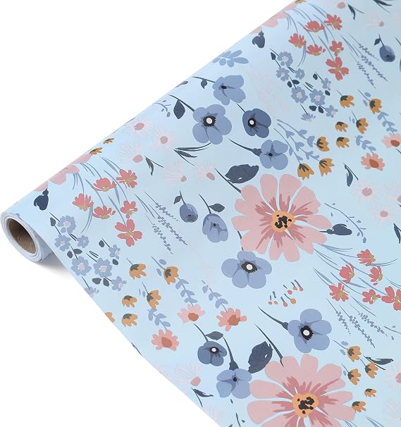 Watercolor Floral Wrapping Paper Roll, Mini Roll-17 Inches * 32.8 Feet, Flowers Design Wrap Paper for Girls Women Grandma, for Birthdays, Valentine's Day, Weddings, Anniversaries, Mother's Day, 1 Roll