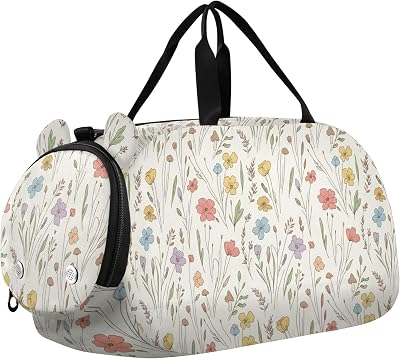 Floral Pattern with Wildflowers and Mushrooms Kids Duffel Bag with Shoes Compartment Lightweight Sports Bag Travel Tote for Boys and Girls