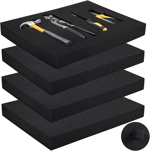 Pick and Pluck Foam Inserts, 4 Pcs High Resilience Pre-Cubed Foam Sheets for Shock Absorption,for Toolboxes, Craft Storage