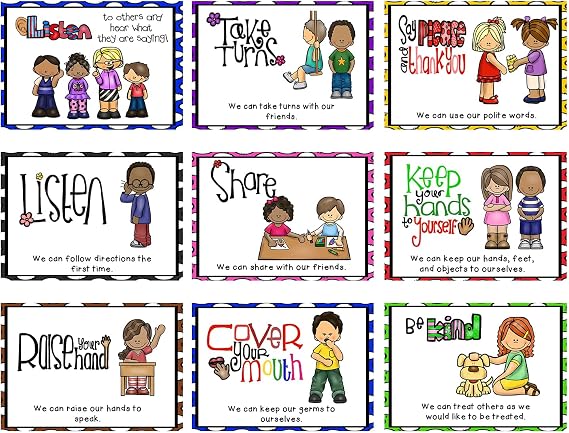 Richardy 9 PCS A4 Size Classroom Rules Posters Decorations Behavior Educational School Posters Good Habits Manners Chart for Preschool and Primary School Supplies