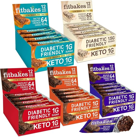 Fit bakes Keto Snack & Diabetic Chocolate Bundle : Keto Bars, 5 Flavours : Belgian Chocolate, Salted Caramel, Chocolate Orange, Hazelnut, Cookies & Cream, Sweet Diabetic Biscuit, Low Calorie, Fitbake