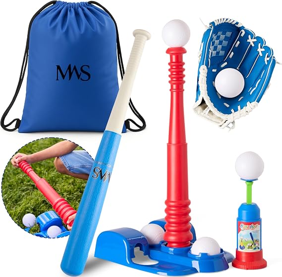 T Ball Sets For Kids 3-5 tball set for toddlers baseball tee for 5-8 with Glove Bat 6 Balls Adjustable Stand And Bag Baseball Toy Set For Indoor Outdoor Play Motor Skill Development Gift Boys Girls