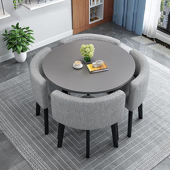 Storage dining table, Dining Table and 4 Chairs Modern Round Kitchen Table And Fabric Chairs Space Saver Home Office Table Set Reception Saving Set Space Table