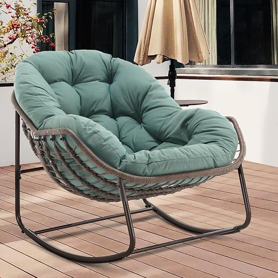 HOMEFUN Outdoor Patio Rocking Chairs, Oversized Papasan Rock Chair